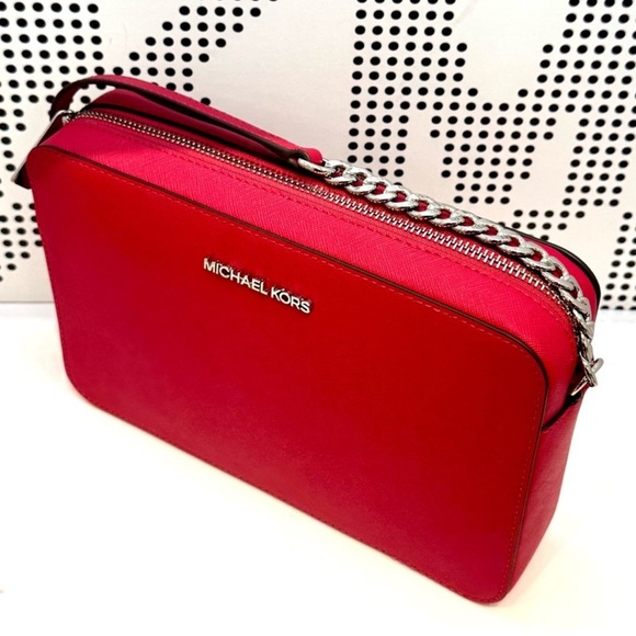 Michael Kors Jet Set Large Saffiano Leather Crossbody Bag Dark Raspberry - Picture 7 of 10